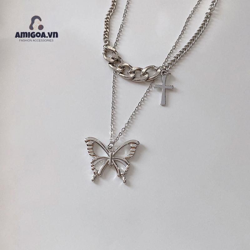 ✨✨Vòng cổ Hình Con Bướm Xếp Chồng Phong Cách Hip Hop Thời Trang Thu Đông