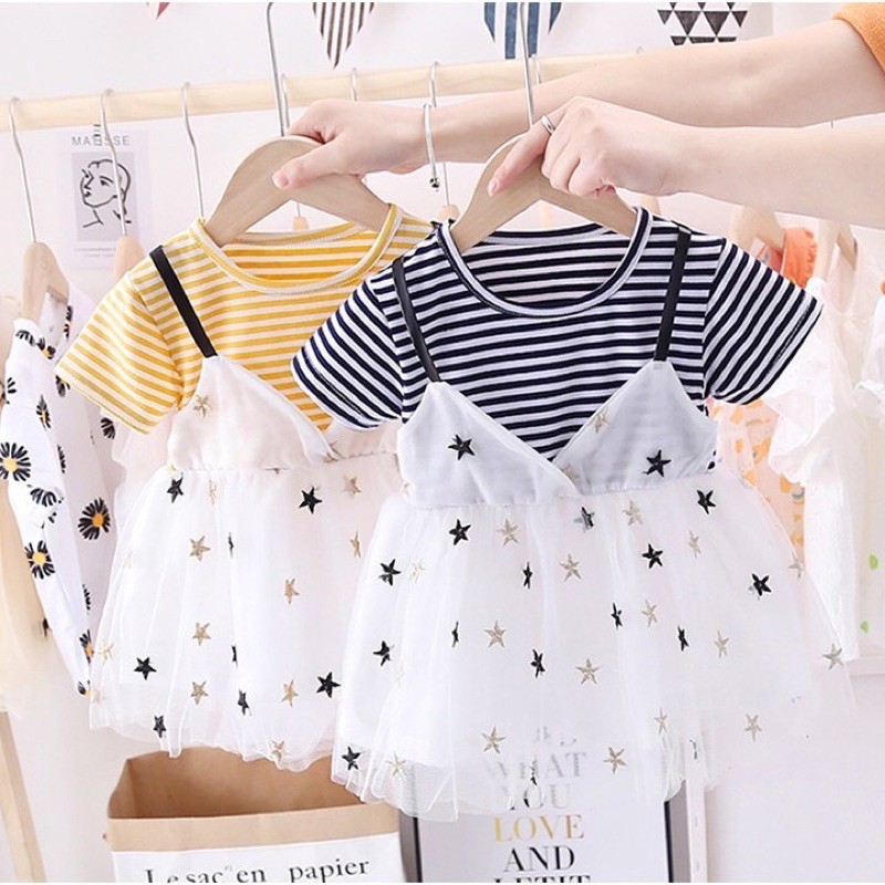 váy giả yếm phối lưới ngôi sao cho bé 7-13kg