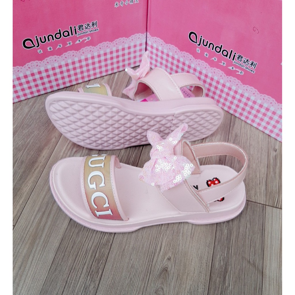 SIZE 32-37 SANDAL BÉ GÁI SIÊU NHẸ ĐÍNH NƠ KIM SA MÃ B-1905 ( ảnh và video thật )