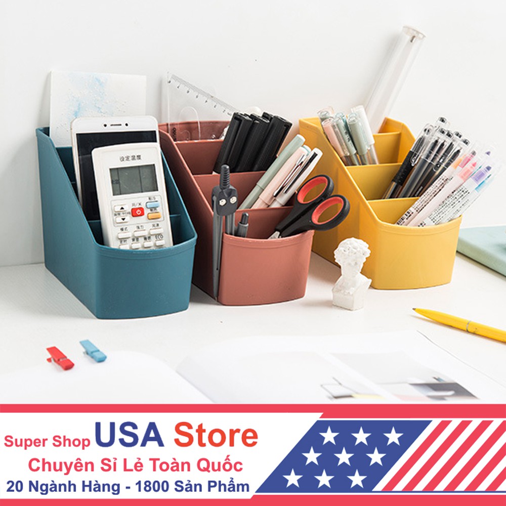 (Tặng Sticker) Khay Để Điều Khiển Decor Home Stay M6 - Để Đồ Để Bút Văn Phòng Phẩm 4 Ngăn