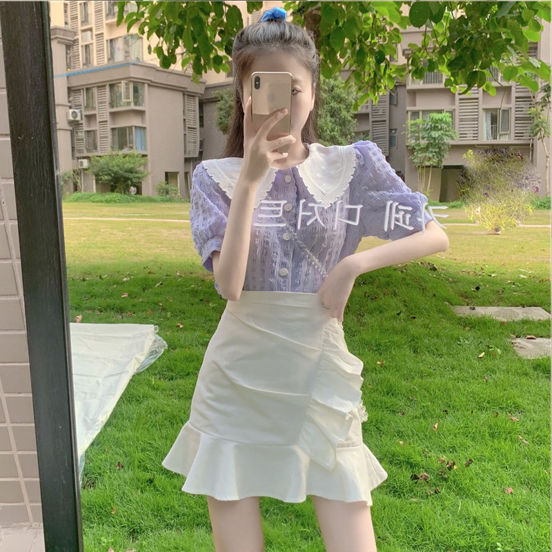 Áo Sơ Mi Cổ Búp Bê Tay Phồng In Họa Tiết Hoa Phong Cách Retro Hợp Thời Trang | BigBuy360 - bigbuy360.vn