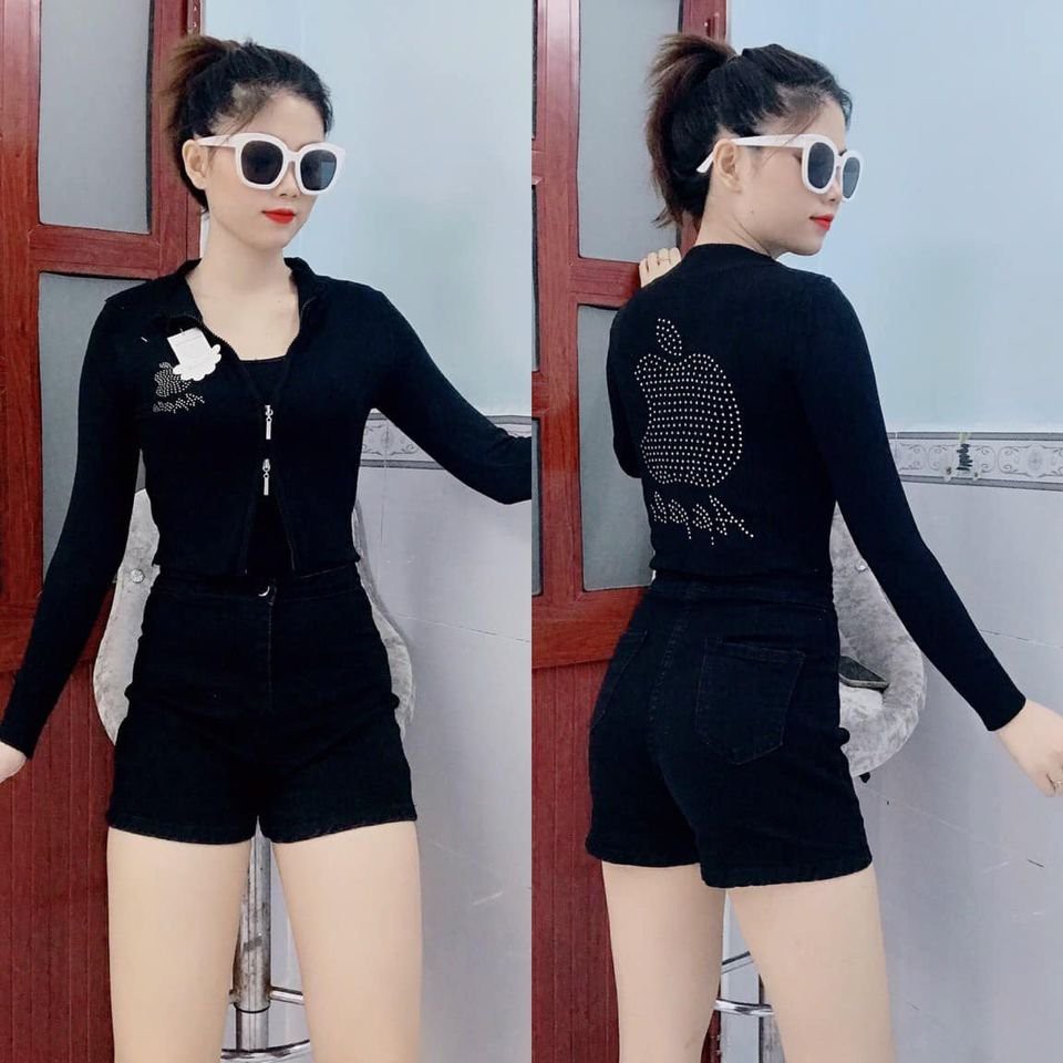 Áo Khoác Len Nữ Form Lửng Dây Kéo Đôi Đính Hạt Sau Lưng