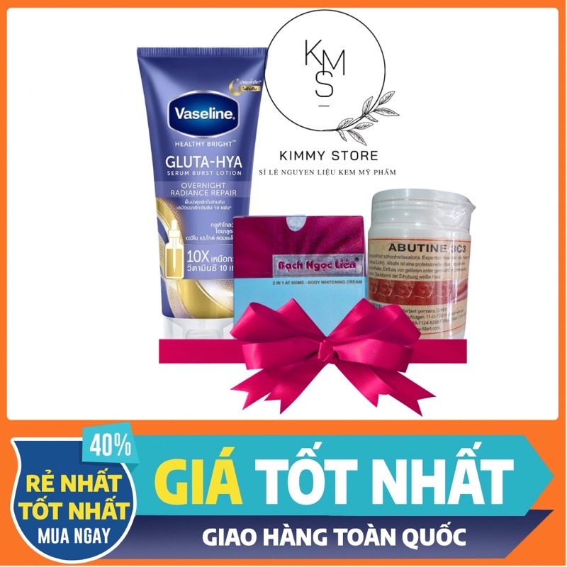 combo kem bạch ngọc liên hồng + vaseline gluta + abutine 3C3 màu hồng