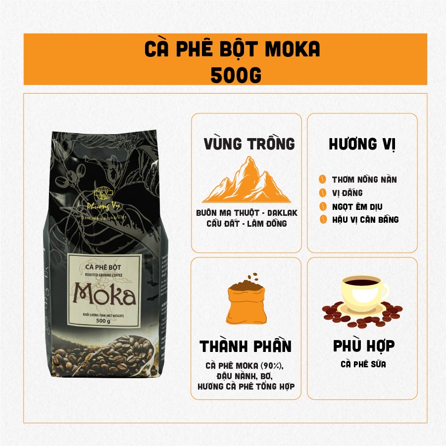 Cà Phê Rang Xay Moka 500g vị đắng êm dịu, hương thơm nồng nàn, Cà Phê Truyền Thống Phương Vy Coffee