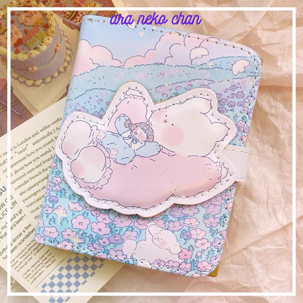 Ví nữ gập 3 dễ thương cute phong cách nhật bản hình gấu và hoa Ara Neko Chan