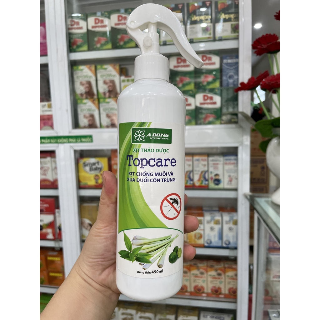 Xịt muỗi xua đuổi côn trung thảo dược Topcare hương xả chanh chai 100ml và 450ml