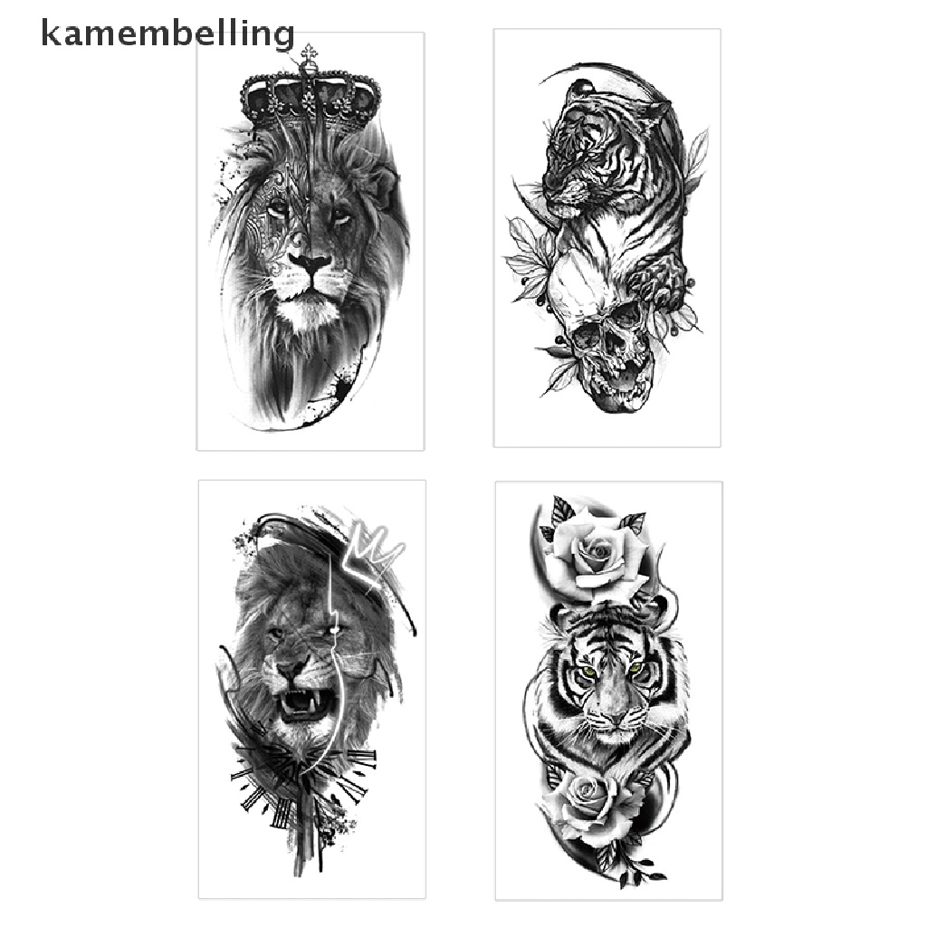 Kamembelling Hình Xăm Dán Tạm Thời Chống Thấm Nước Hình Sư Tử / Rắn / Hổ Màu Đen