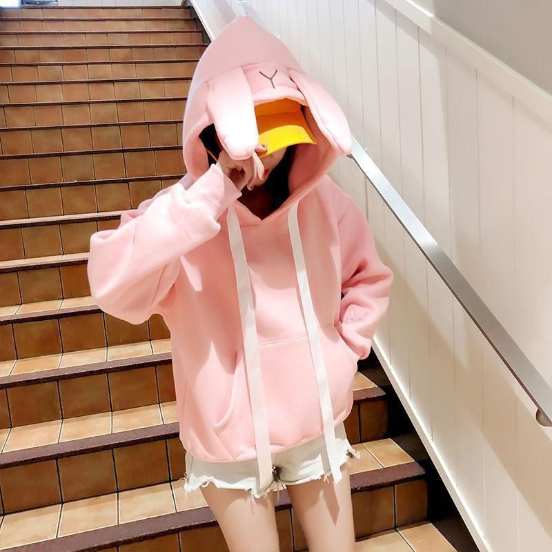 Áo hoodie tay dài có nón hình tai thỏ dễ thương dành cho nữ