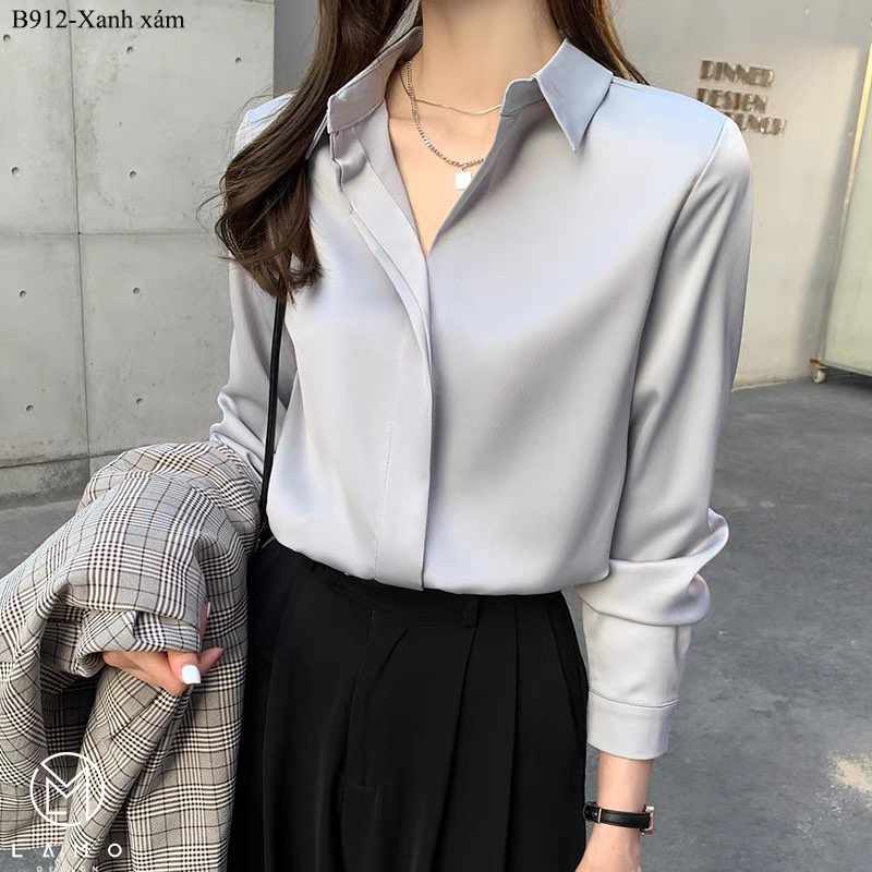 Áo sơ mi nữ lụa ngoc trai nẹp đôi Không nút LAMO-B912