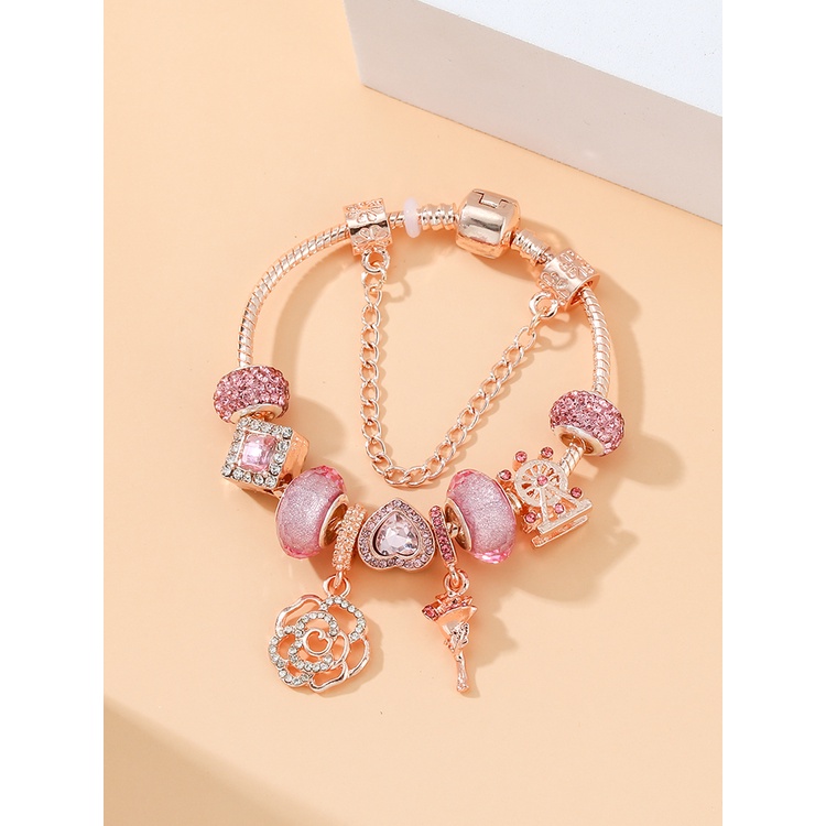 Vòng Đeo Tay Chuỗi Hạt Hình Hoa Hồng Màu Vàng Thời Trang Cho Nữ