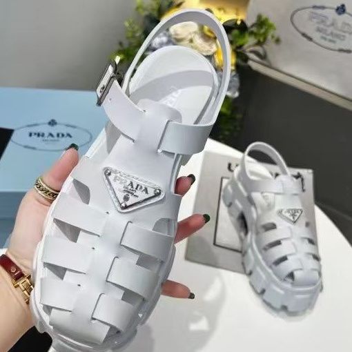 PRADA Xăng Đan Đế Dày In Hình Tam Giác Thời Trang 2022 Dành Cho Nữ
