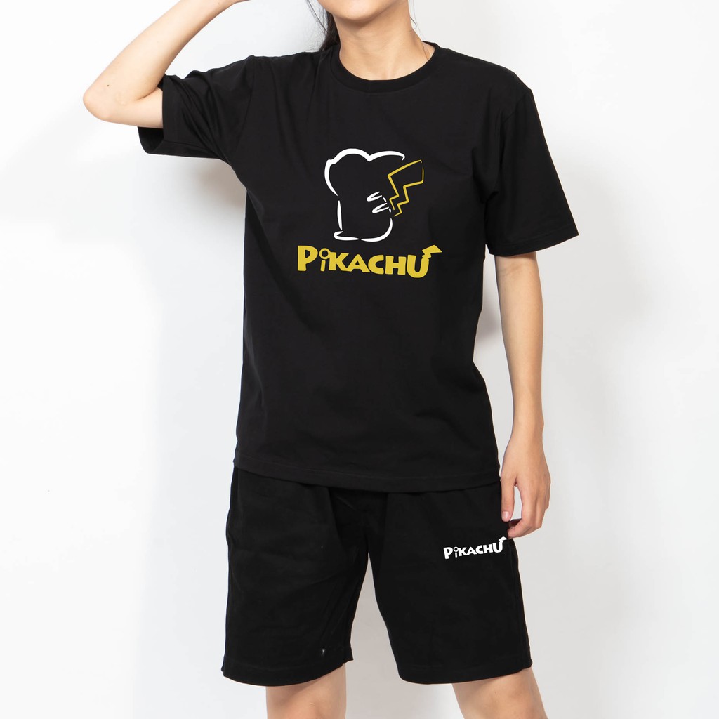 [UNISEX] Combo Áo Thun Cotton + Quần Short Kaki Pikachu Hoạt Họa Dễ Thương