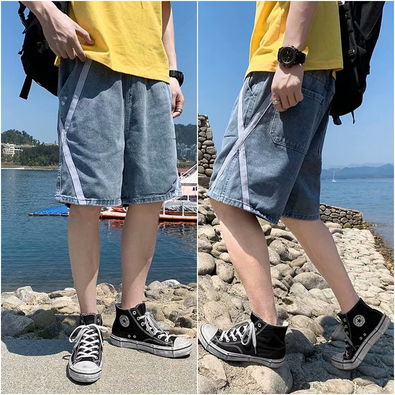 Quần Short Denim Ống Rộng Thoáng Khí Thời Trang Hè Năng Động Cho Nam