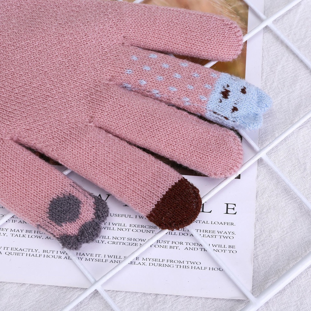 GT14 Găng tay len nữ ngón tay gấu