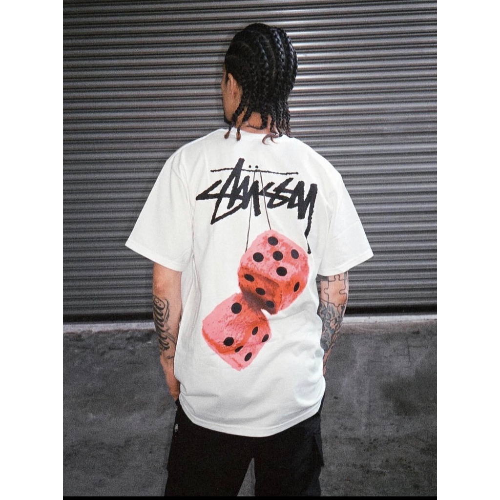 Áo thun STUSSY 22SS FUZZY DICE TEE màu trắng ibản cao cấp, Áo tee NIK*E chất liệu vải cotton in chữ form rộng oversize