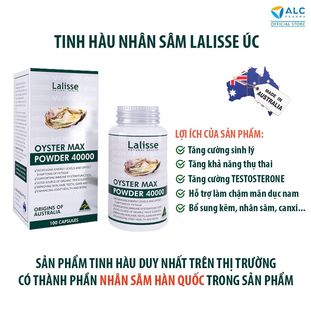 Tinh hàu nhân sâm Úc Lalisse tăng cường sinh lý hỗ trợ cải thiện tình trạng xuất tinh sớm rối loạn cương dương