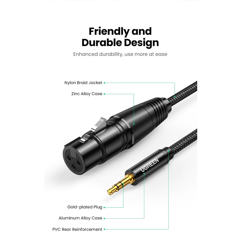 Cáp âm thanh 3.5mm sang Canon  dài 2m Ugreen 20244 - Hàng Chính Hãng