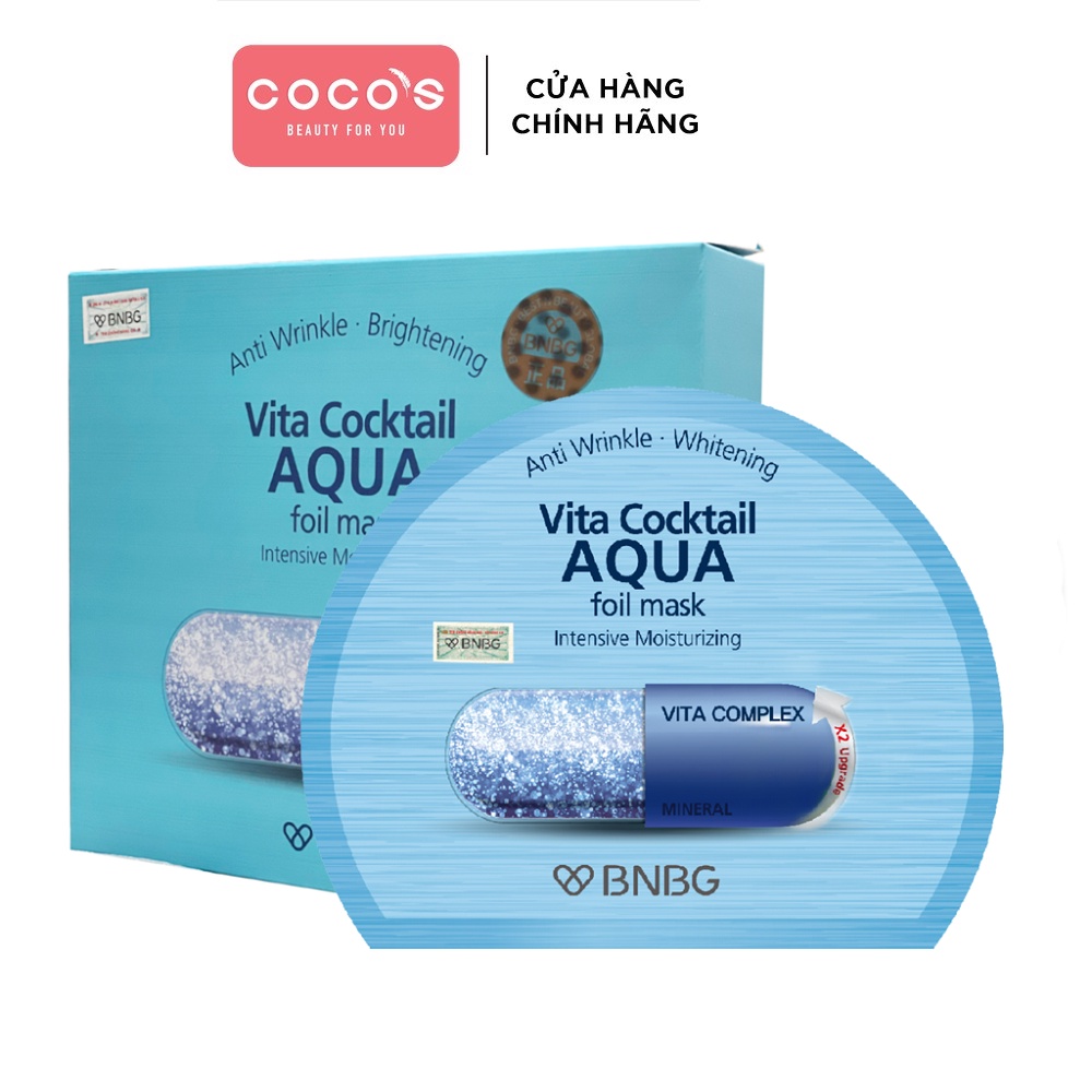 Combo 10 Mặt nạ cấp nước dưỡng da ẩm mượt, săn chắc BNBG Vita Cocktail Aqua Foil Mask 30ml x [10 BNBG - XANH THIẾC]