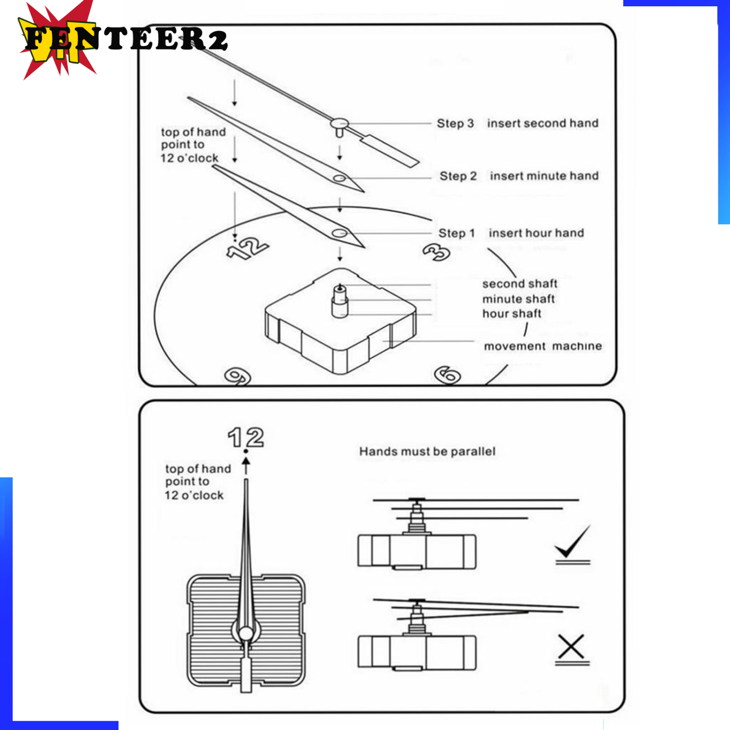 (Fenteer2 3c) Đồng Hồ Thạch Anh Treo Tường Trang Trí Nhà