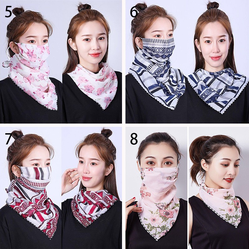 Khăn Bandana dạng khẩu trang đeo mặt chống bụi/tia Uv in họa tiết hoa độc đáo xinh xắn