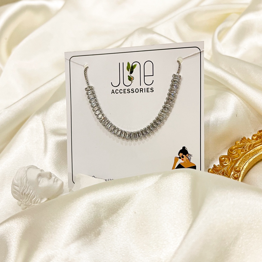 Lắc tay đính đá zircon chuỗi chữ nhật phong cách sang chảnh dây rút chỉnh kích thước thông minh June accessories