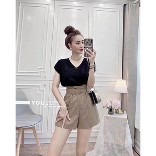 Quần sooc da kèm đai siêu hot