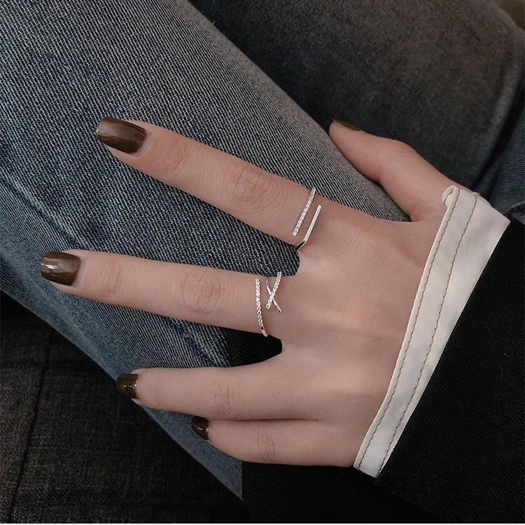Nhẫn bạc nữ Aura, nhẫn đính đá hai hàng freesize-AURASILVER-N11