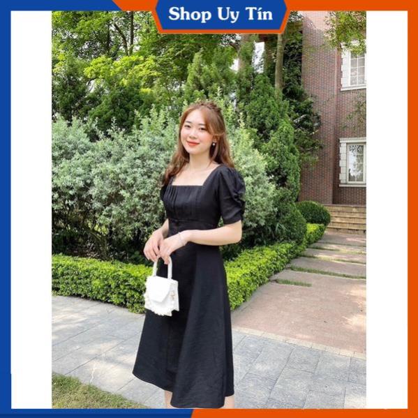 Đầm công sở  xếp cổ dáng suông tay phồng váy dự tiệc xếp ly cổ VD017 | BigBuy360 - bigbuy360.vn