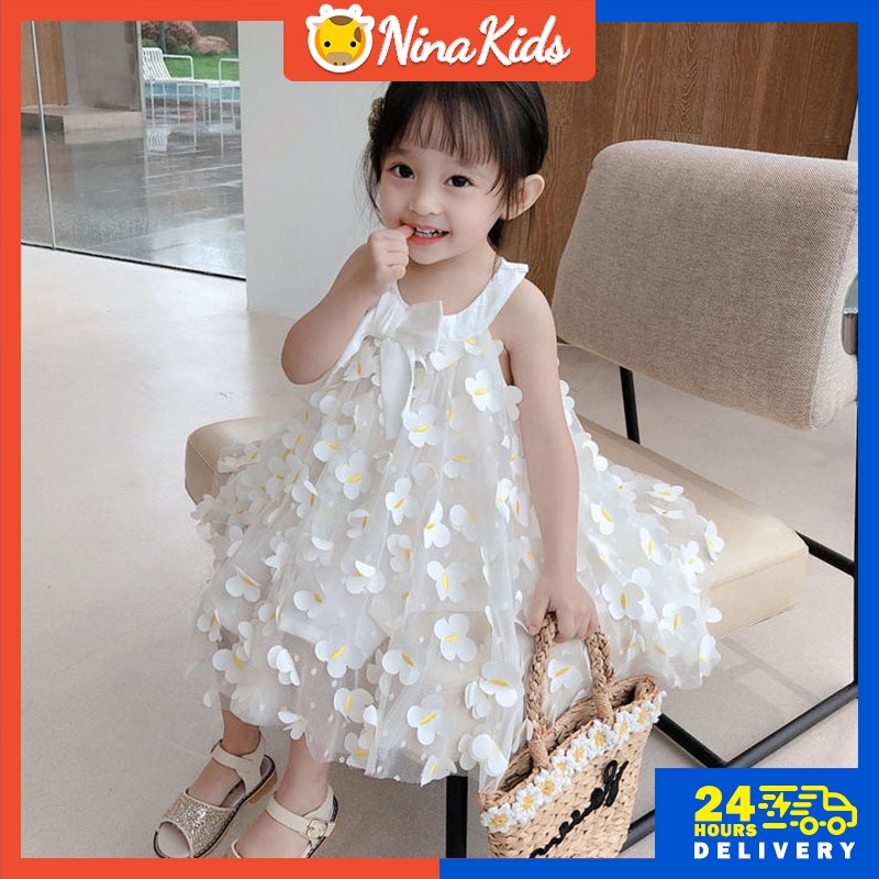 Đầm Công Chúa Không Tay Phối Lưới Họa Tiết Bướm Thời Trang Mùa Hè Dành Cho Bé Gái 1-5 Tuổi