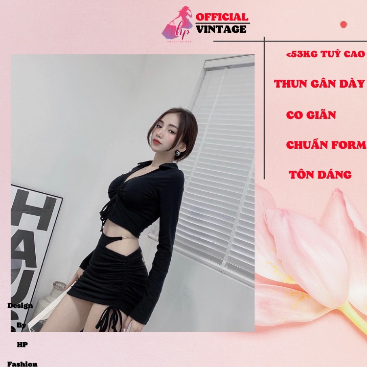 Set váy áo sang chảnh áo croptop rút ngực cổ bẻ kèm váy dây rút 1 bên cột lưng kiểu hàn quốc mã VD319