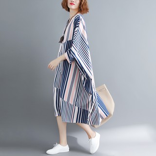 B277 đầm big size freesize đầm bầu dáng suông kẻ phối màu trẻ trung phong cách hiện đại