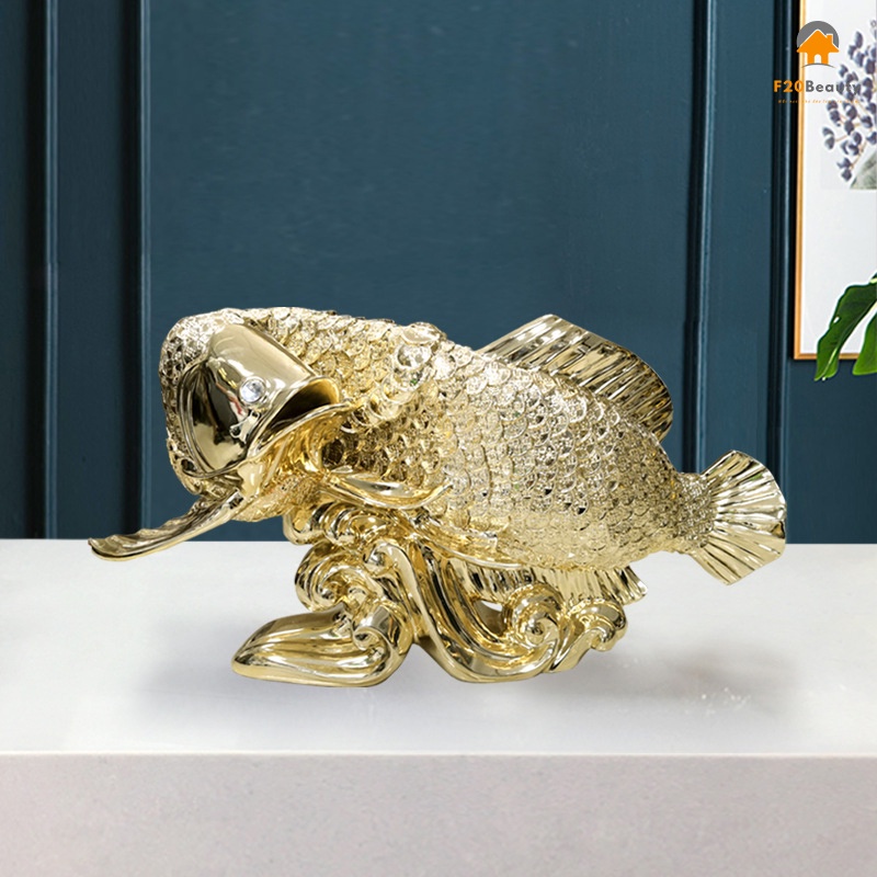 Mô hình trưng bày decor trang trí Tượng Decor cá Rồng bạch kim - Phong cách hiện đại