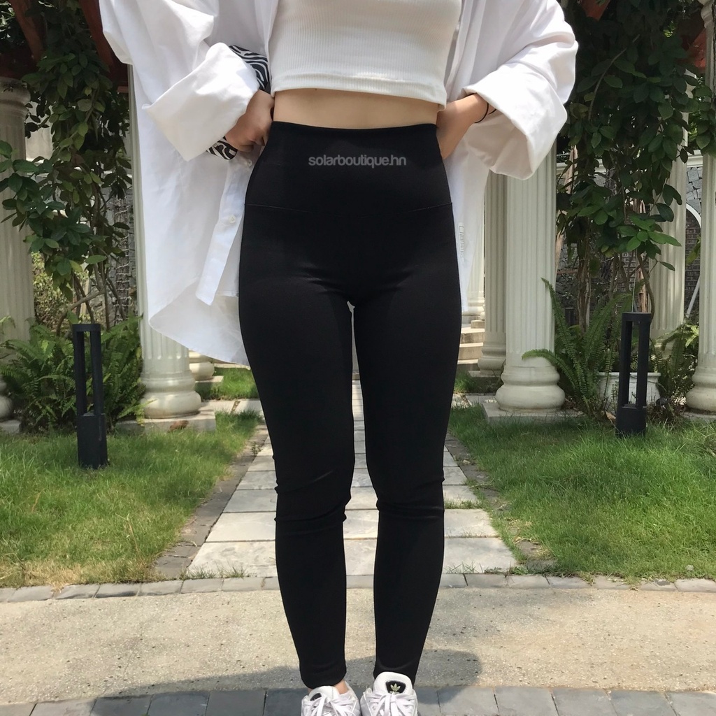 Quần legging nữ dài màu đen trơn lưng cạp cao giữ nhiệt tập gym, yoga co dãn chống xoắn