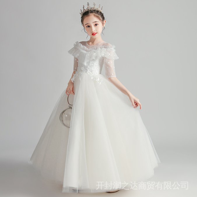 Váy thiết kế đầm công chúa cao cấp cho bé gái từ 3 đến 12 tuổi dài sát nách màu trắng  Đầm Công Chúa Dáng Xòe Phong Cách Phương Tây Thời Trang Xuân Hè Cho Bé Gái