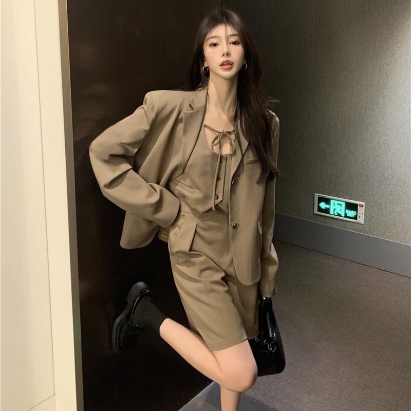 Set Áo Vest + Áo Vest + Quần Dài Ống Rộng Lưng Cao Phong Cách Retro Mùa Thu Mới Cho Nữ