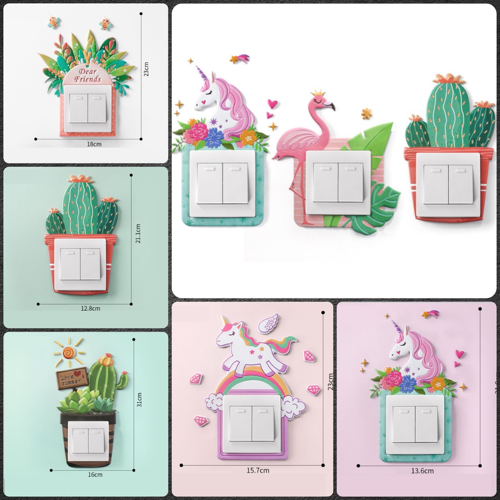 (CÓ NÚT DẠ QUANG) MIẾNG DÁN CÔNG TẮC ĐIỆN 3D decor nhà cửa, miếng dán ổ điện xinh xắn trang trí phòng ngủ cho bé