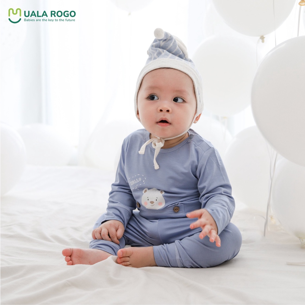Bộ Uala Rogo dài tay chất vải Bamboo cao cấp mềm mịn thoáng mát thấm hút tốt túi bụng in thú cho bé trai bé gái 2079