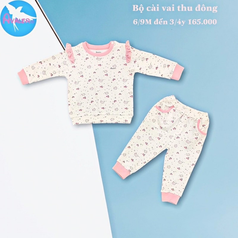 Bộ Avaler dài tay nỉ da cá chính hãng bé trai bé gái