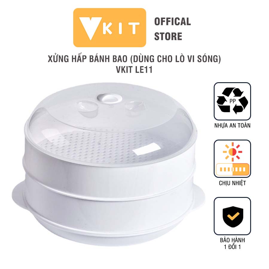 Xửng hấp bánh bao kèm nắp đậy VKIT có thể dùng được cho lò vi sóng LE11