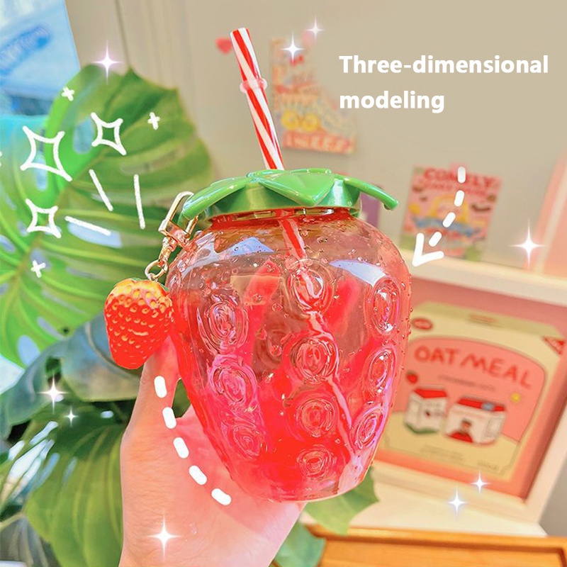 Cốc dâu tây với ống hút và mặt trang trí trái dâu 500ml tùy chọn