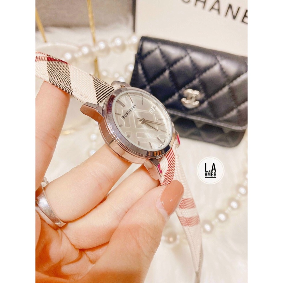Đồng hồ nữ BURBERRY cao cấp - đính daimond trắng viền và số, dây da sang trọng