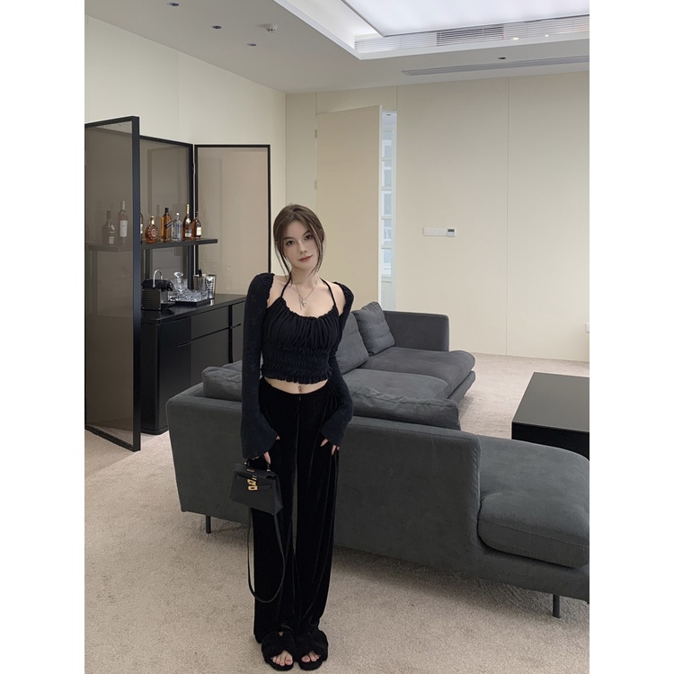 Erotic Spice Girl Áo sweater Giả Hai Lớp Tay Dài Cổ Treo Lãng Mạn Dành Cho Bạn Nữ