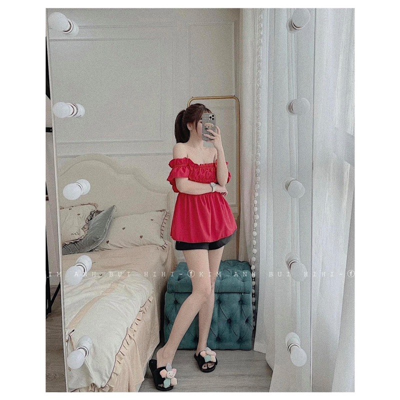 [Mã WASTCOOL giảm 15% tối đa 50K đơn 99K] BÁN SỈ SÉT ÁO CHUN NGỰC TAY BÈO MÀU HỒNG QUẦN SOOC CHO NỮ | BigBuy360 - bigbuy360.vn