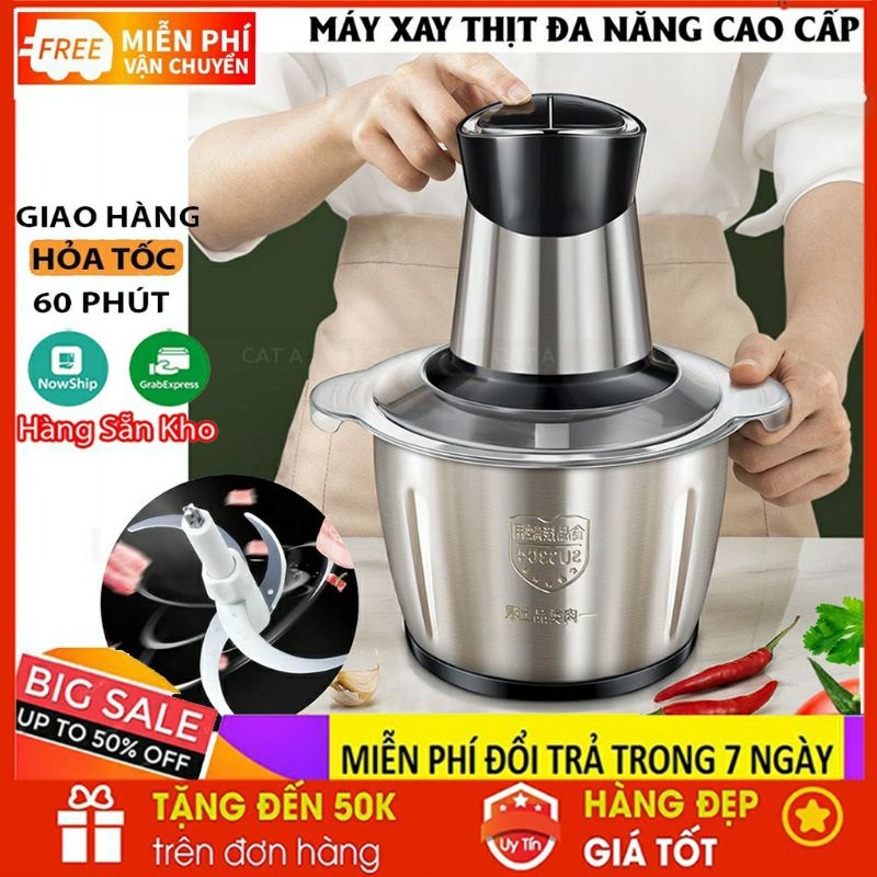 Máy Xay Thịt Cầm Tay Cối Inox 4 Lưỡi Đa Năng,Công Suất 250W Xay Thịt,Tỏi Ớt, Rau Củ Quả. Hàng Loại 1