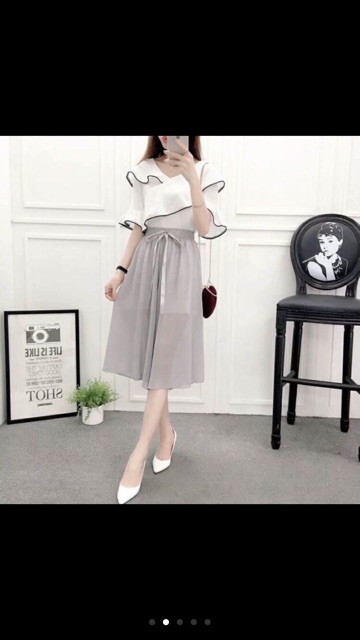 Quần ống rộng voan nơ lụa giả váy quảng châu loại 1 | BigBuy360 - bigbuy360.vn