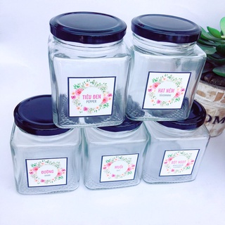 Bộ hũ đựng gia vị thủy tinh - 05 hũ mỗi hũ 280ml - Tặng bộ nhãn dán gia vị - The Kaffeine
