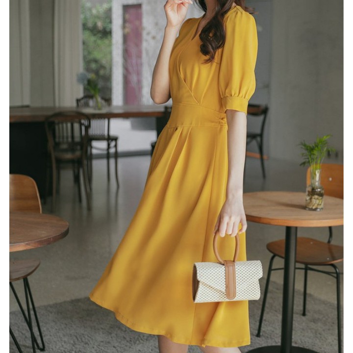 Đầm xòe cổ V xinh xắn - nhiều size và màu, form dáng chuẩn dễ mặc đi làm, dự tiệc