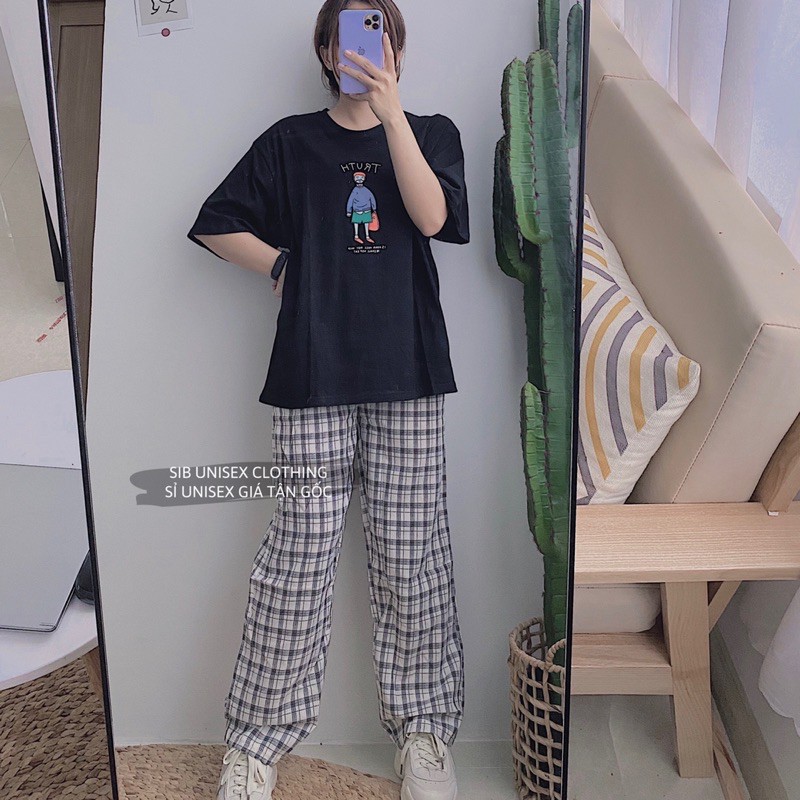 Quần caro ống rộng nữ quần kẻ sọc ống suông nhiều màu phong cách ulzzang SIB036