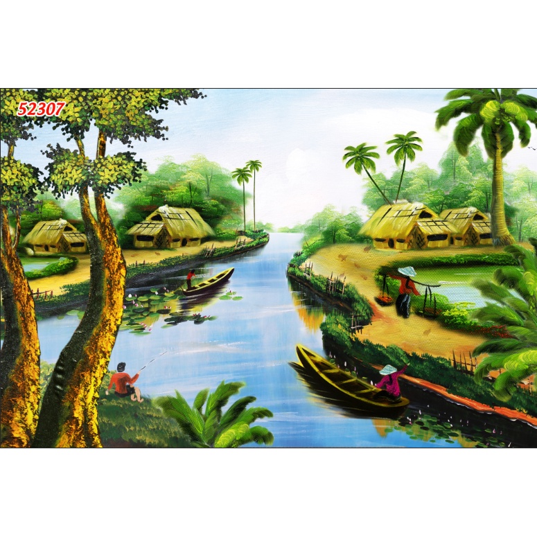 Tranh Dán Tường 3D Đồng Quê Non Xanh Nước Biếc 3D