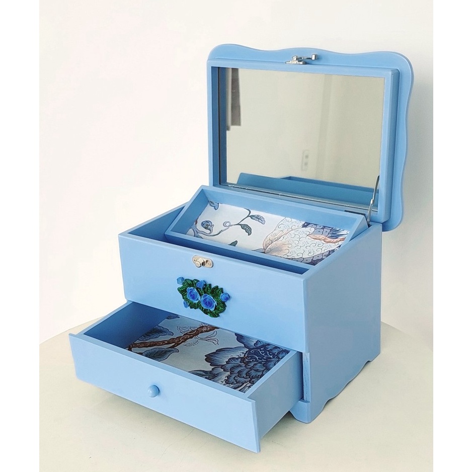 Hộp Nữ Trang Gỗ Nhiều Màu Có Gương Có Khóa Loại Lớn 28.5x21 cm - Hàng VN Xuất Khẩu